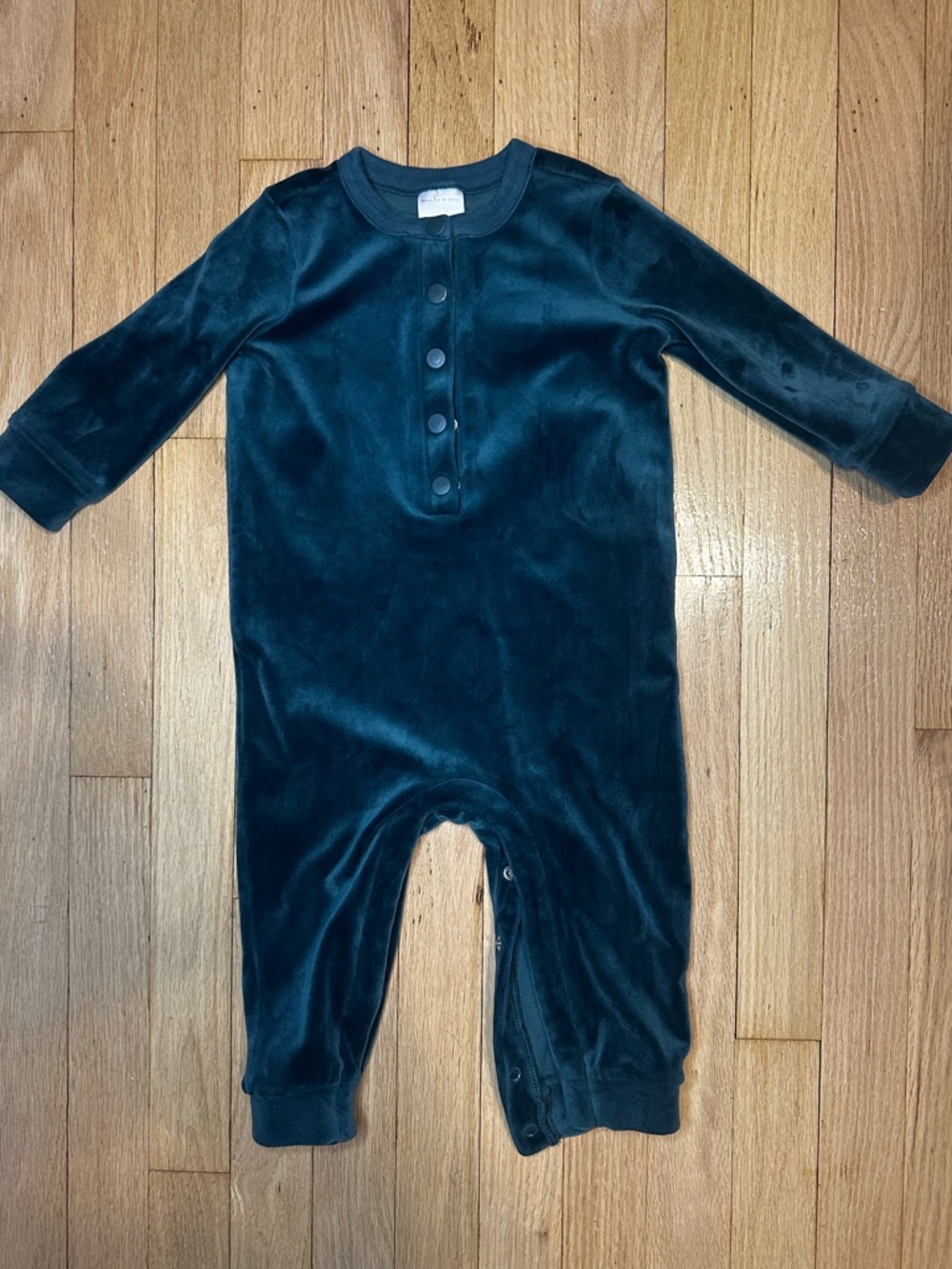 Hanna Andersson Teal Velvet Snap-Front Baby One Piece Size: 18-24M